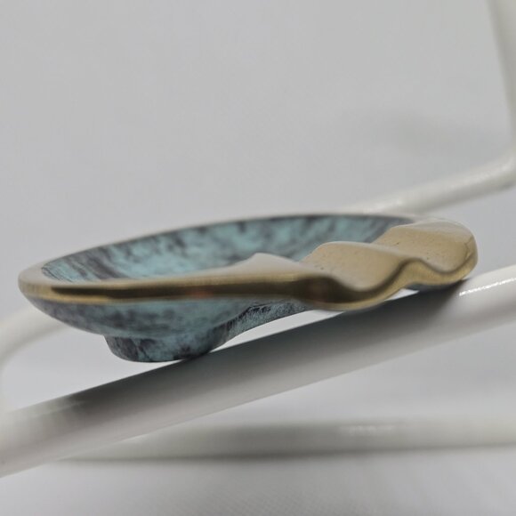 1950s HAGENAUER Austria Elliptical Brass green verdigris Ashtray vide poche tray - Picture 10 of 12